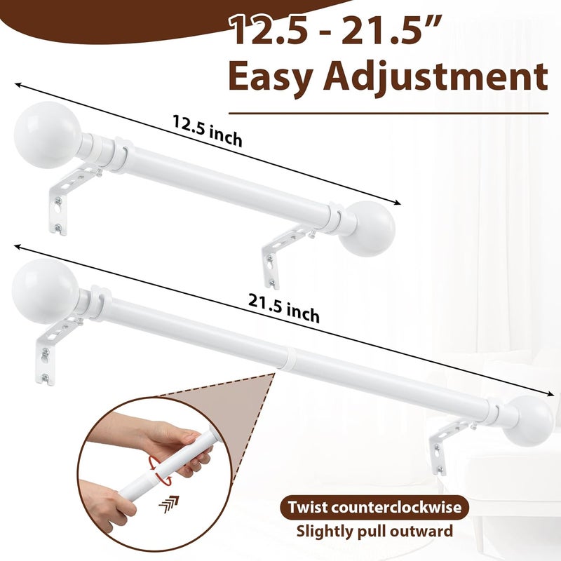 DEROFIT 12-20 Inch Side Curtain Rod,Set of 2, 1" Short Adjustable White Curtain Rods Side Curtain Rod with Decorative Finals, Heavy Duty Curtain Rod Set for Windows, Door - Image 3